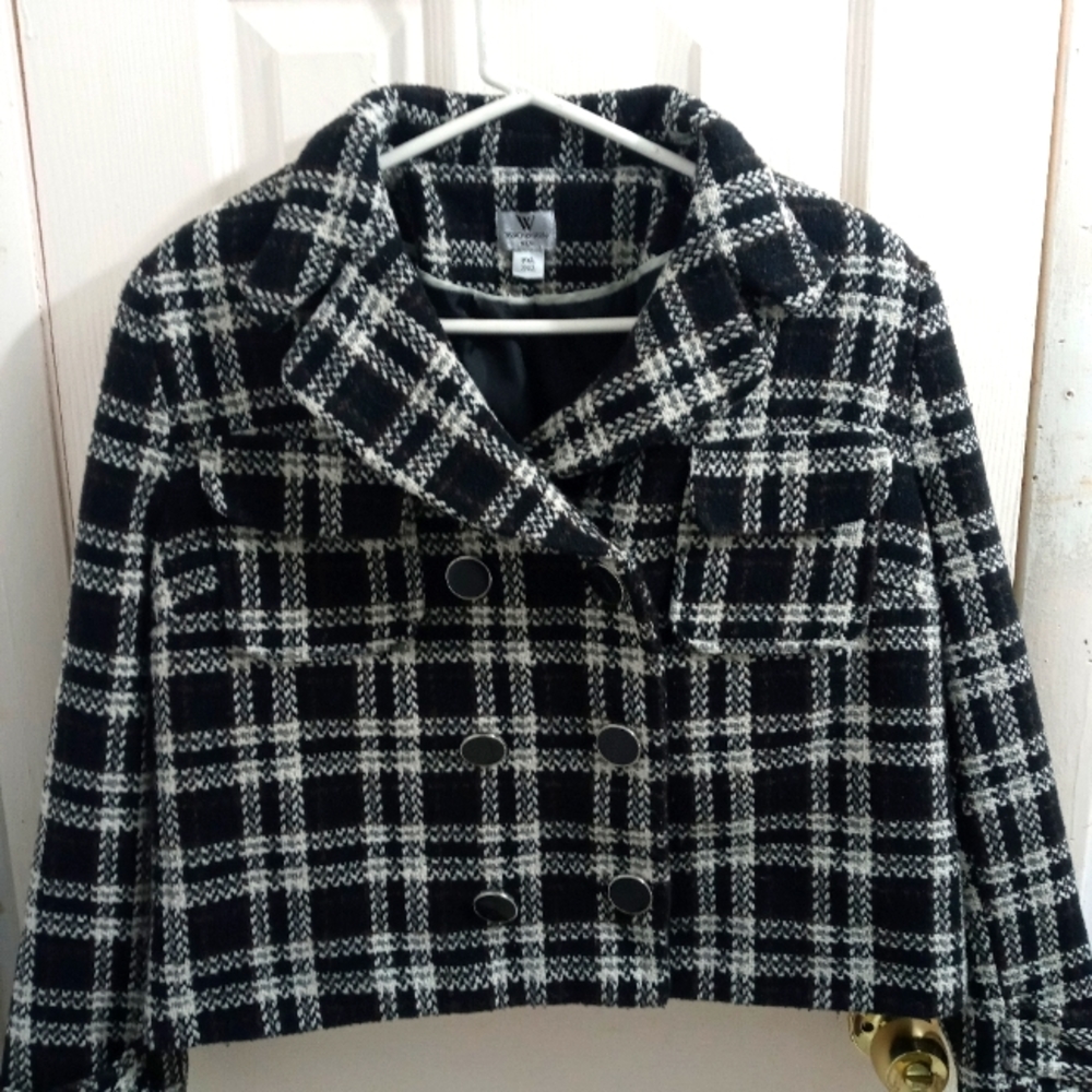 Worthington Plaid Boucle Tweed Crop Jacket Blazer Petite
